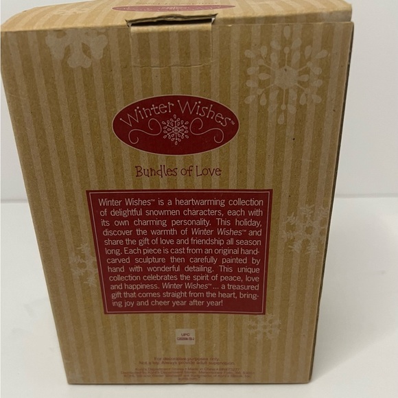 Vintage WINTER WISHES, BUNDLES OF LOVE Snowman 6” In Box Basket Hearts Halo - Picture 5 of 8